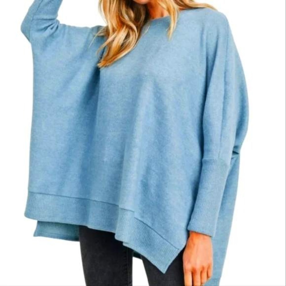Cozy Cherish Slouchy Blue Oversized Knit Lounge Sweater | Lagenlook‎